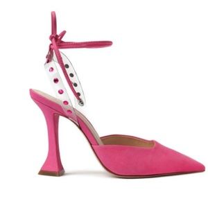 Schutz Mareah Vinyl & Leather Pump in pink with wraparound straps